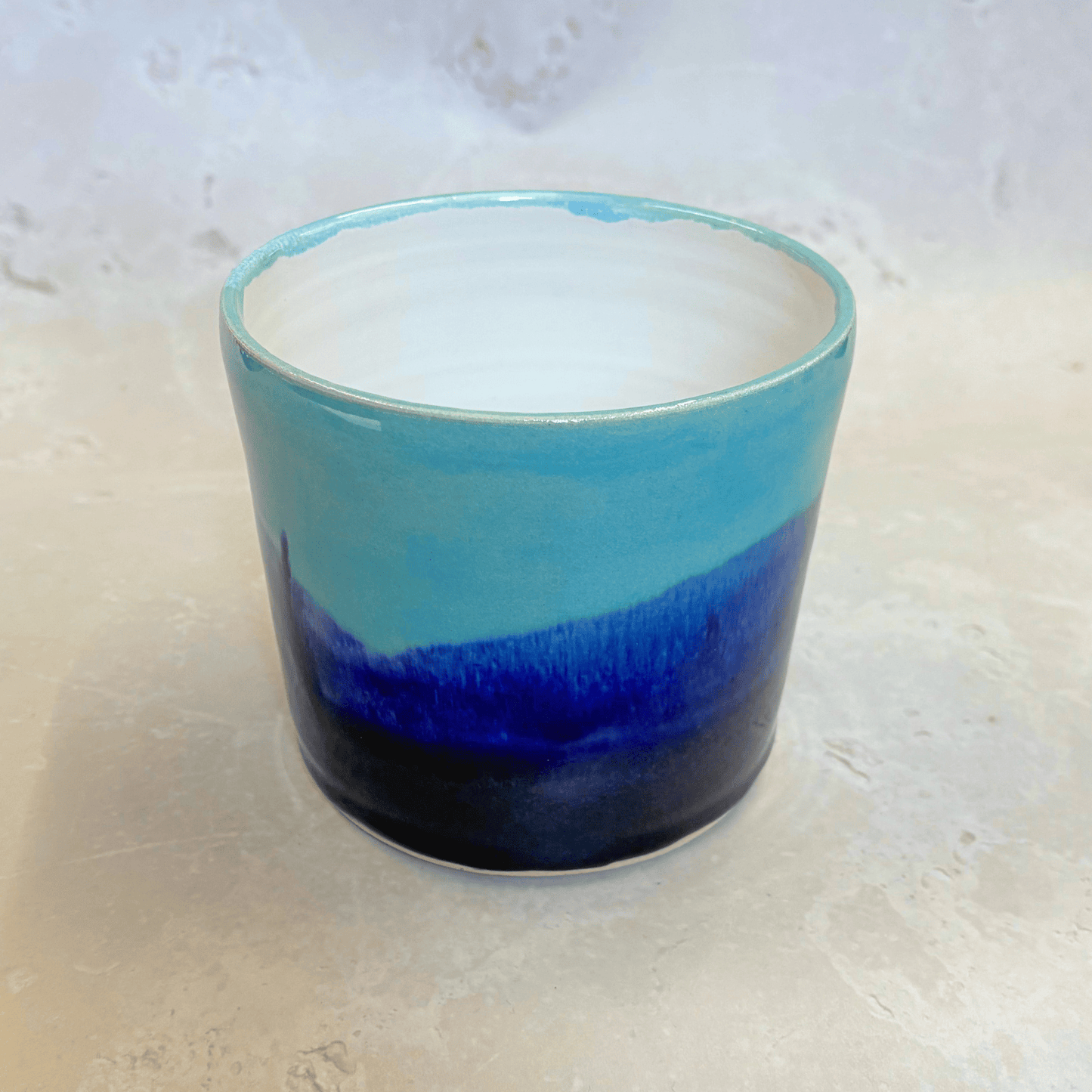 Ella Fletcher Designs Handmade Ceramic Pot in Blue Landscape, plant pot with layers of light and dark blues