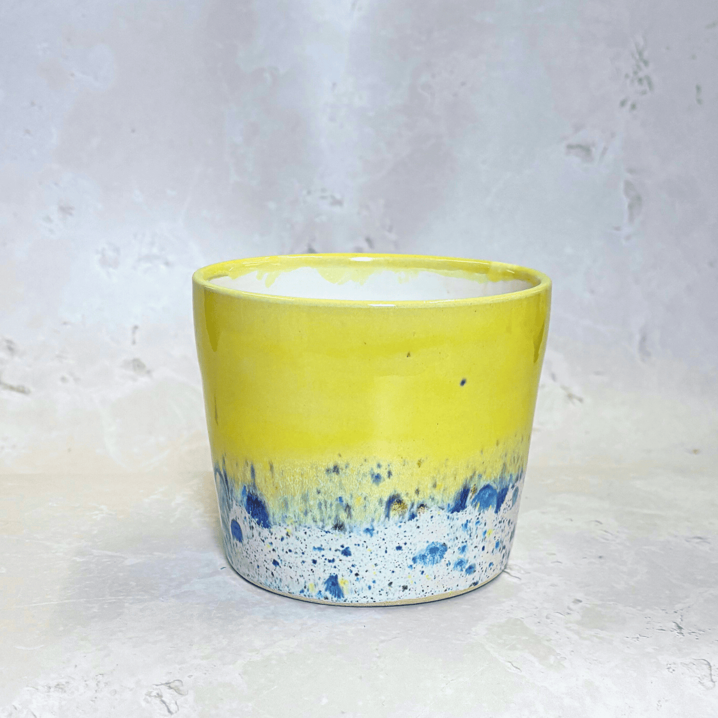Ella Fletcher Designs Handmade Ceramic Pot in Shoreline Design - plant pot with yellow and multicoloured speckles