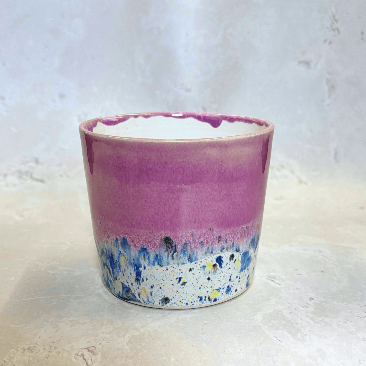 Ella Fletcher Designs Handmade Ceramic Pot in Shoreline Design - plant pot with pink and multicoloured speckles
