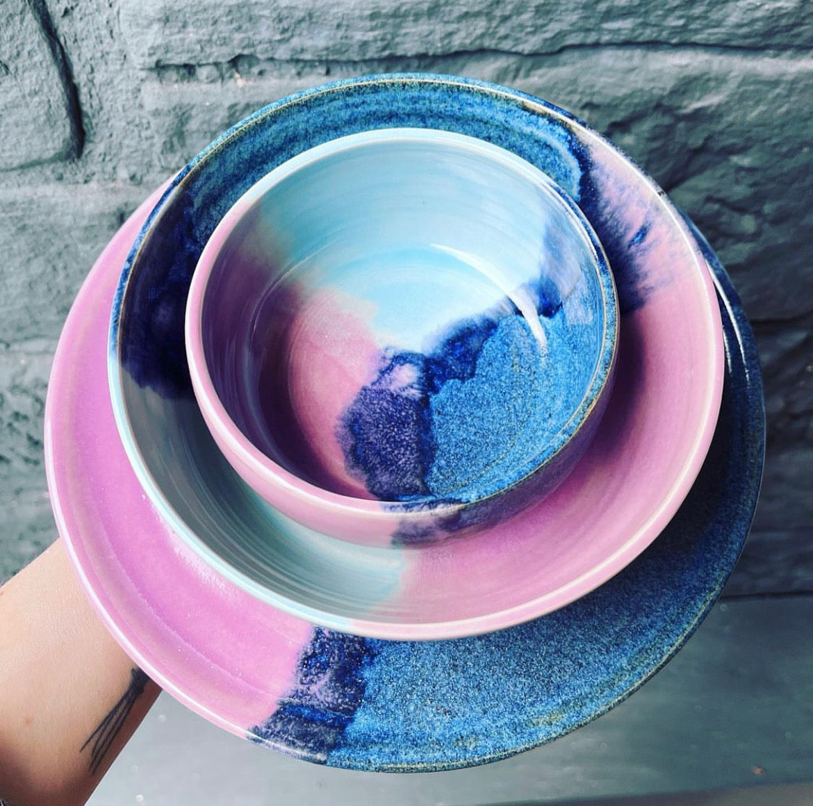 Ella Fletcher Designs Handmade Ceramic dinner set sunrise landscape bowl side plate and dinner plate
