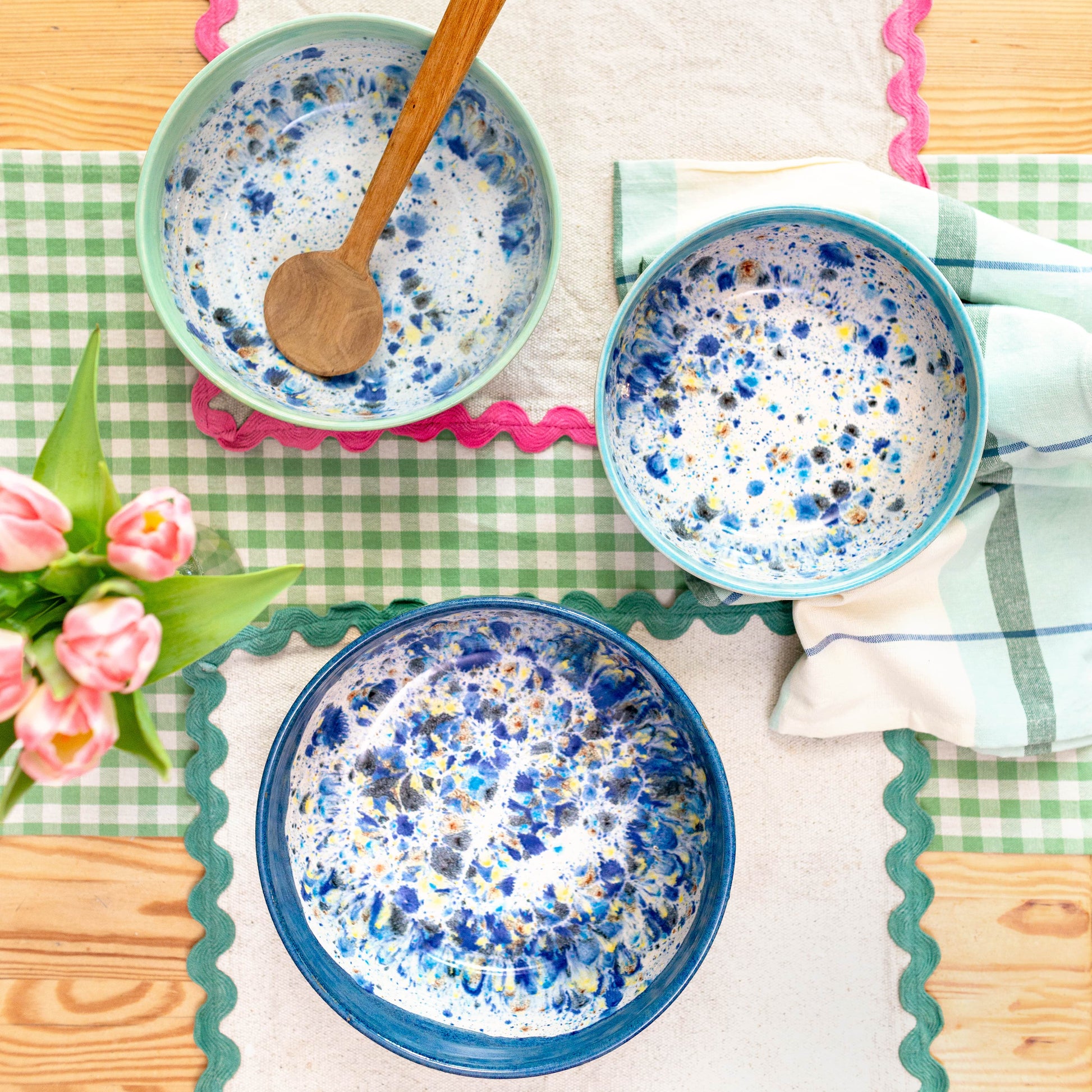 Ella Fletcher Designs Handmade Ceramic Serving Bowl Set Shoreline blues and greens