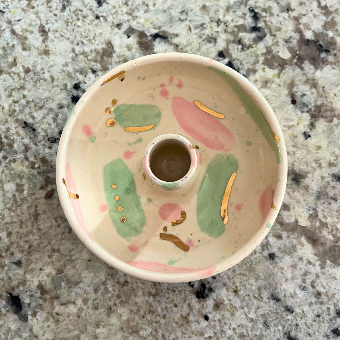 Ella Fletcher Designs Handmade UK Ceramics Candle Stick Holder in Pink & Green Sea Glass