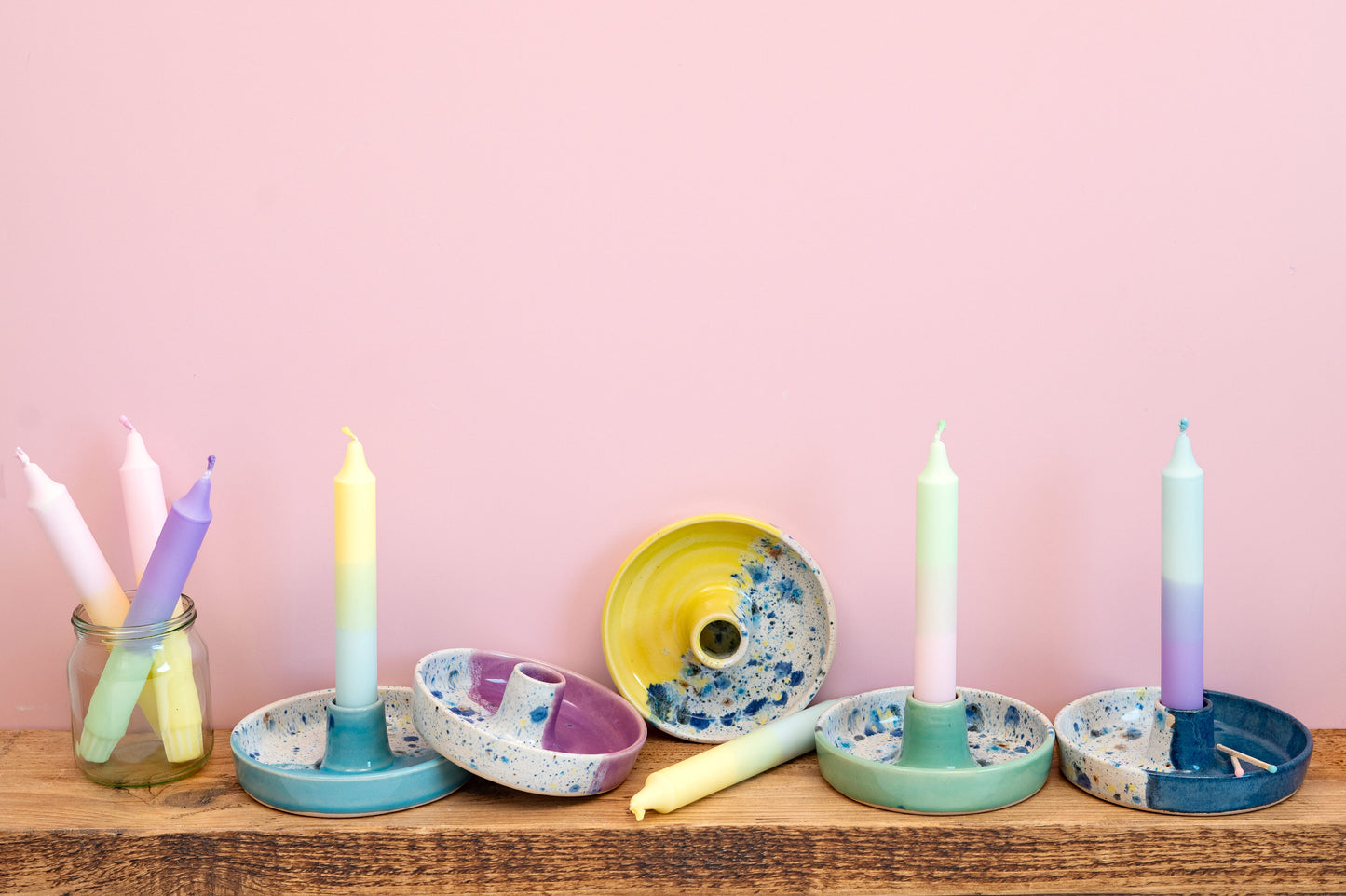 Ella Fletcher Designs Handmade Ceramic candle stick holes in shoreline range with candles