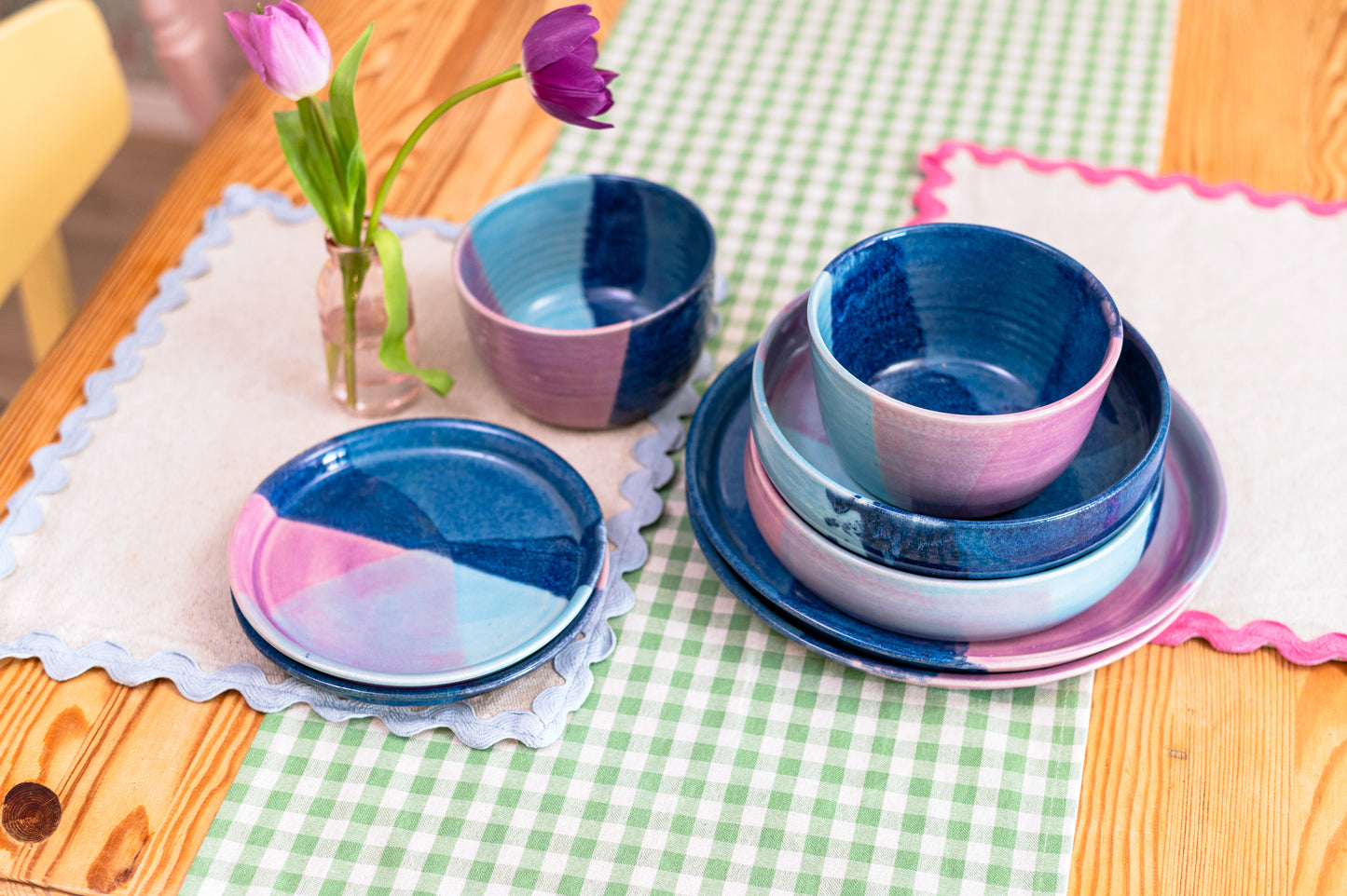 Ella Fletcher Designs Handmade Ceramic dinner set featuring dinner plates, bowls and side plates in sunrise design