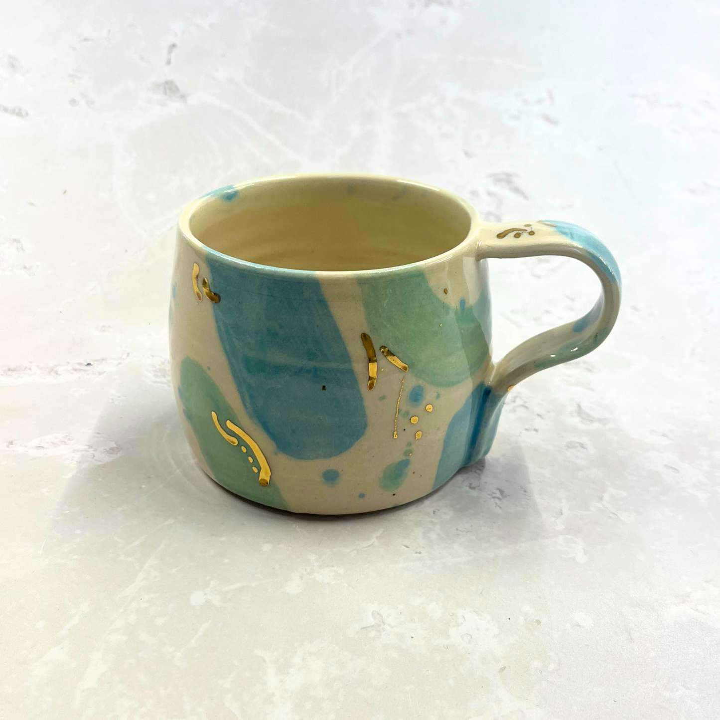 Ella Fletcher Designs Handmade Ceramic blue and green sea glass large round mug