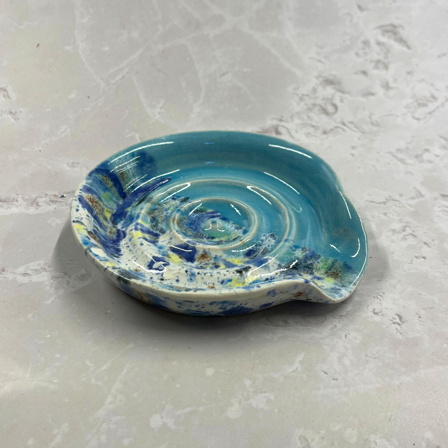 Ella Fletcher Designs Handmade uk Ceramic blue shoreline spoon rest