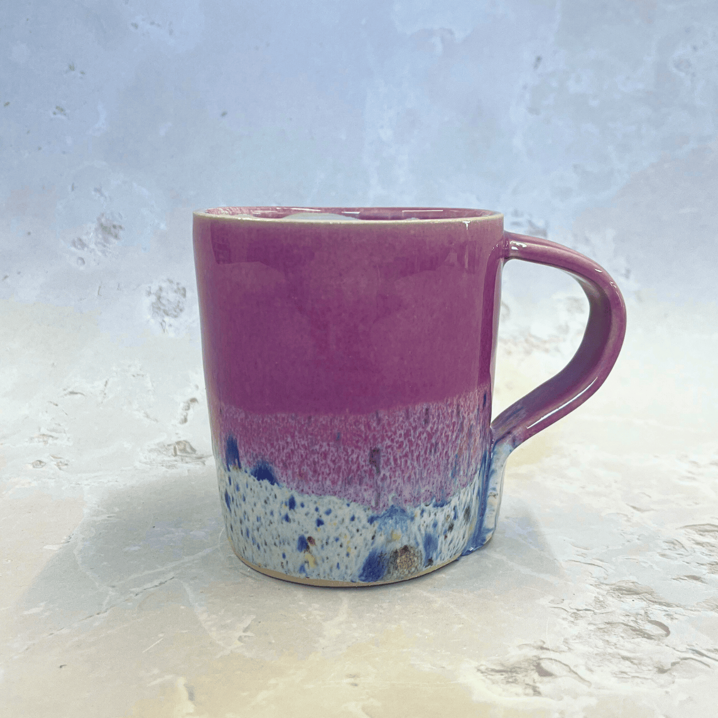 Ella Fletcher Designs Ceramic Standard Mug in Pale Pink Shoreline Design, pale pink top half with speckled bottom half inspired by the shoreline at East Lothian beaches