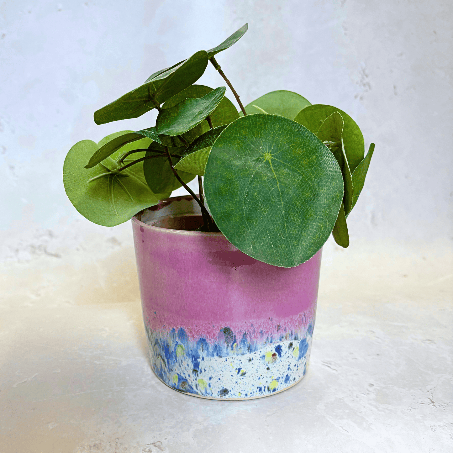Ella Fletcher Designs Handmade Ceramic Pot in Shoreline Design - plant pot with pink and multicoloured speckles