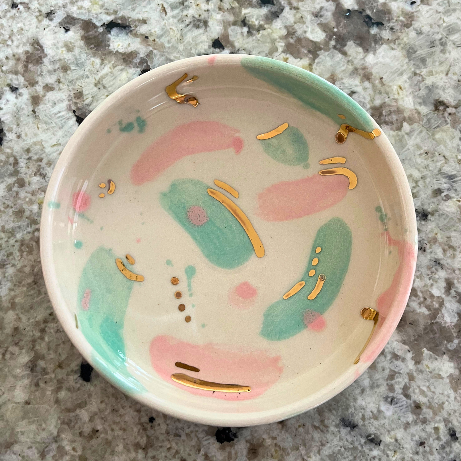 Ella Flecher Designs Handmade Ceramic Trinket Dish Pink & Green Seaglass
