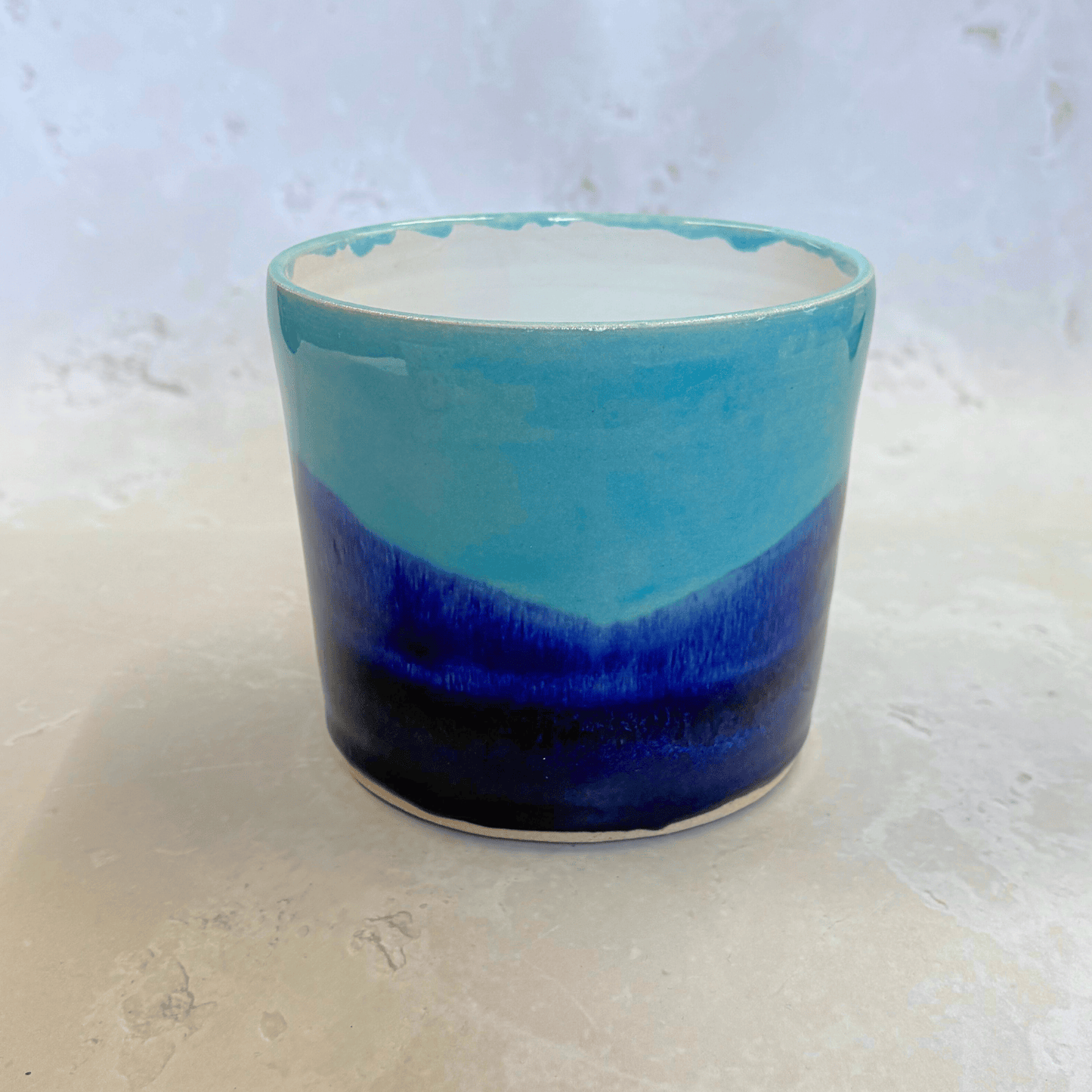 Ella Fletcher Designs Handmade Ceramic Pot in Blue Landscape, plant pot with layers of light and dark blues