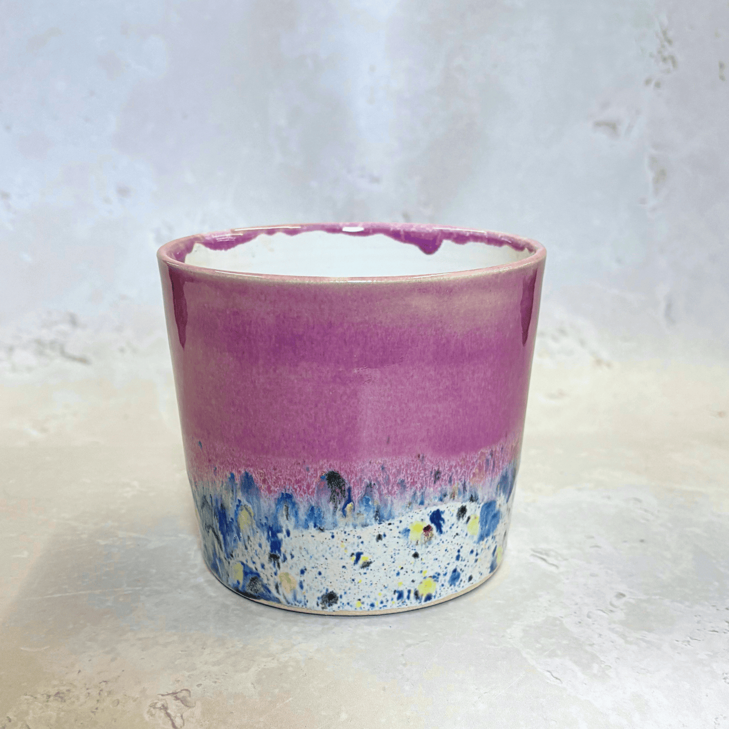 Ella Fletcher Designs Handmade Ceramic Pot in Shoreline Design - plant pot with pink and multicoloured speckles