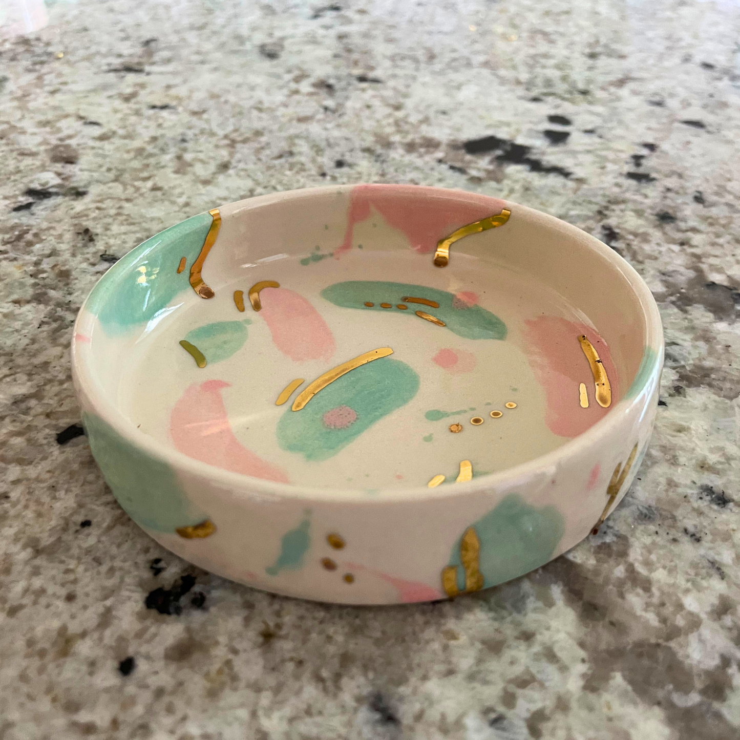 Ella Flecher Designs Handmade UK Ceramics Trinket Dish Pink & Green Seaglass