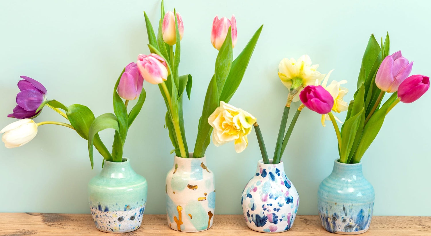 Ella Fletcher Designs Handmade Ceramic bud vases with flowers