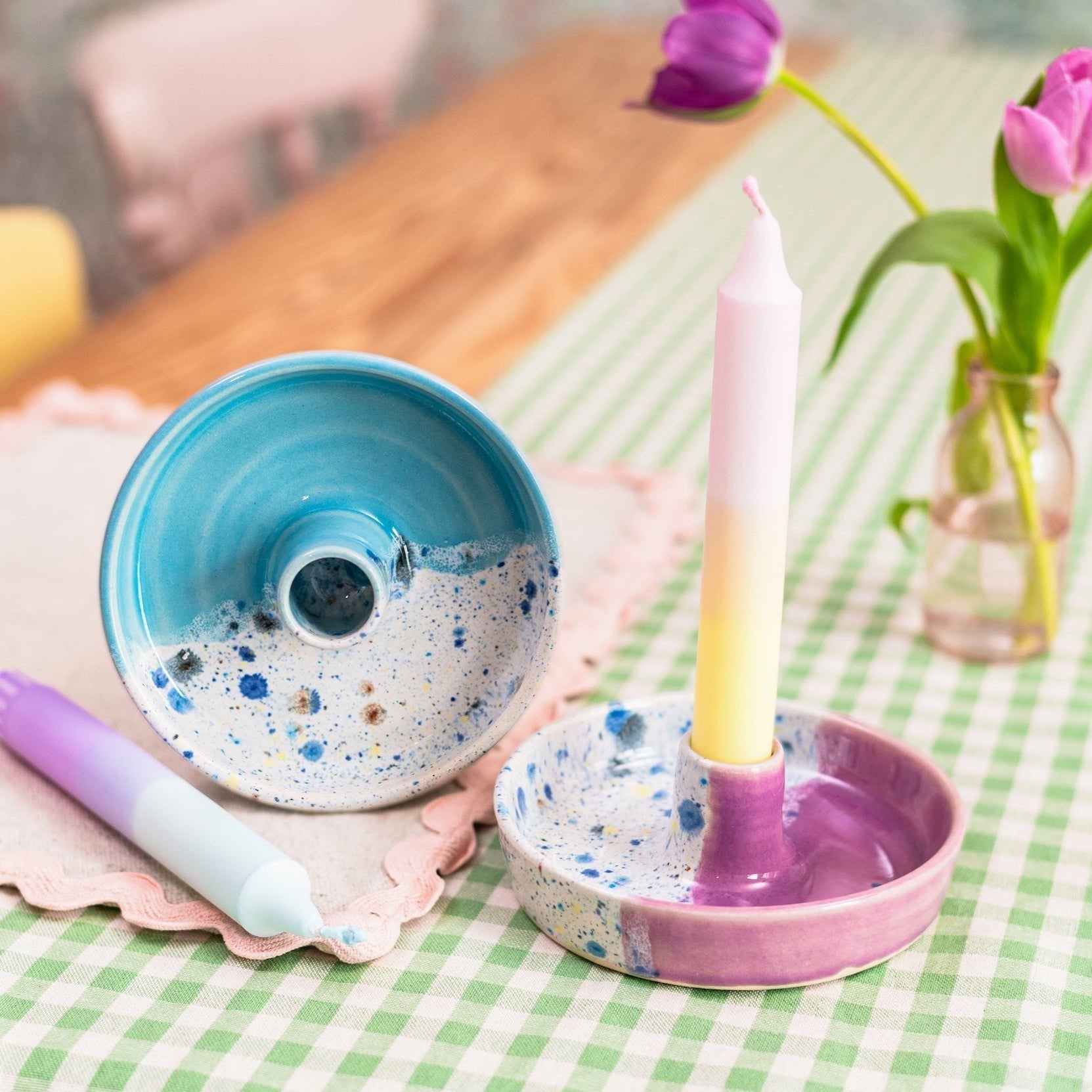 Ella Fletcher Designs Handmade Ceramic candle stick holders on table