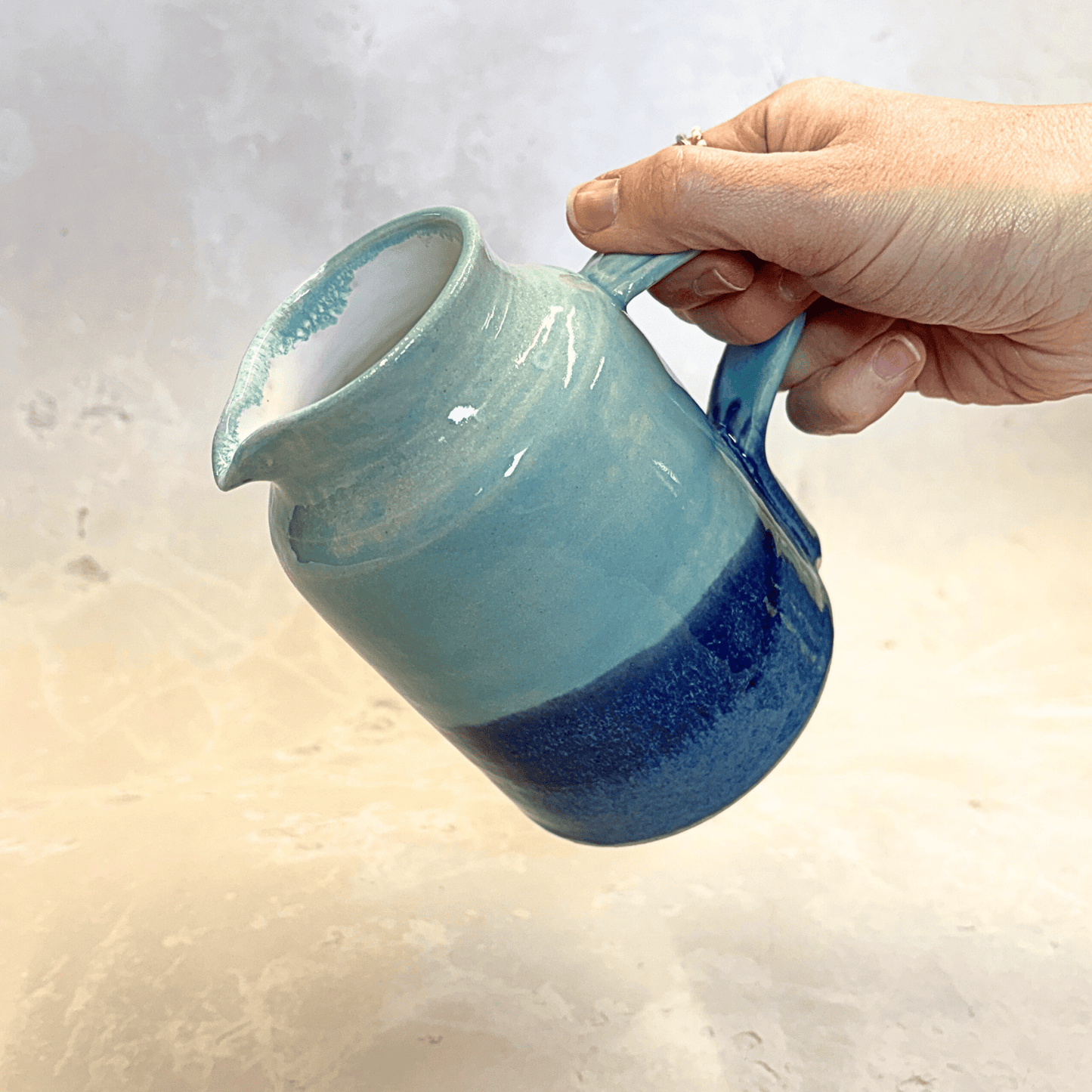 Ella Fletcher Designs Handmade Ceramic Jug in Blue Landscape, jug with layers of light and dark blues