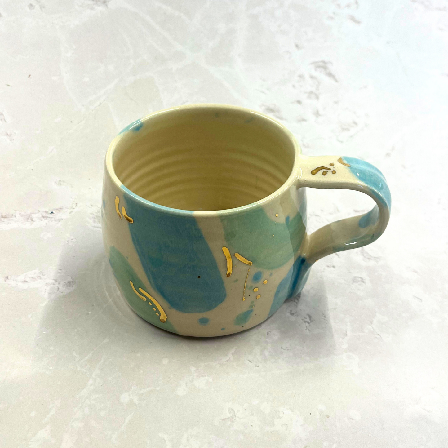 Ella Fletcher Designs Handmade Ceramic large round mug in Sea Glass design with gold lustre