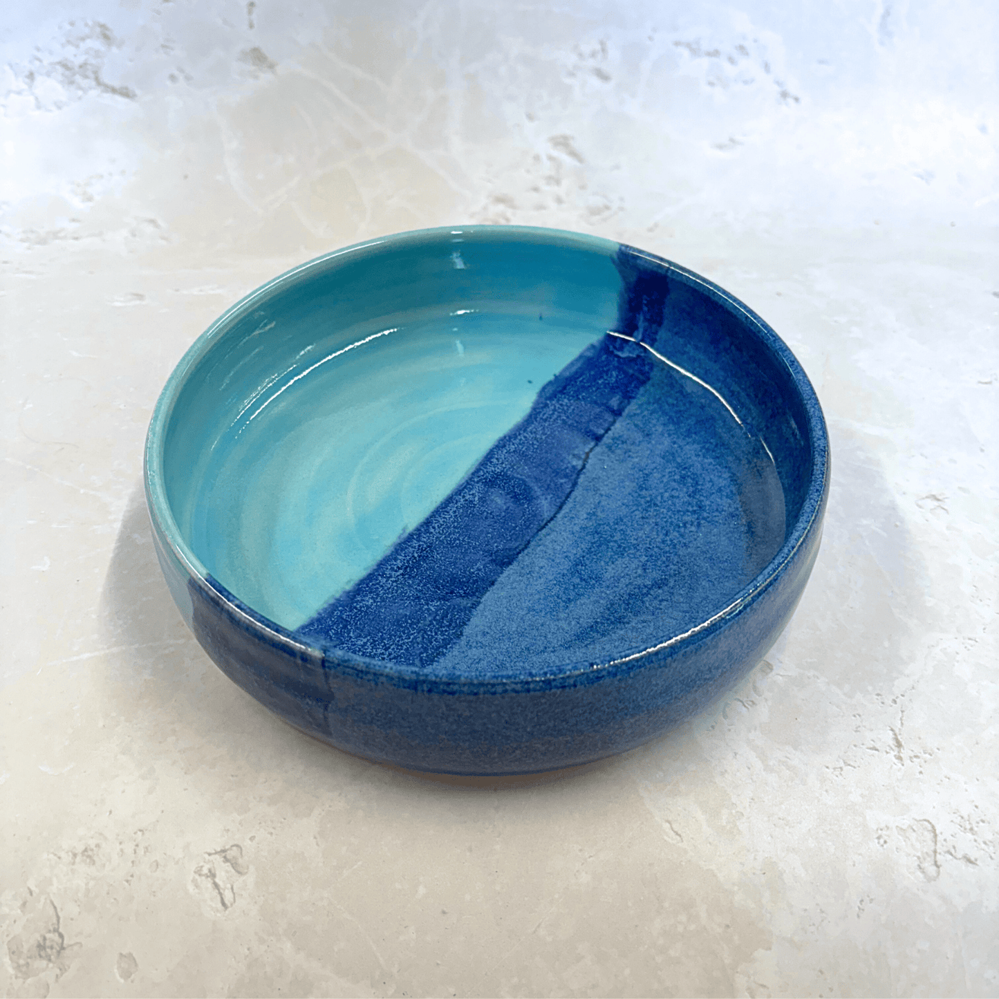 Ella Fletcher Designs Handmade Ceramic Pasta Bowl in Blue Landscape Design - pasta bowl with layers of light and dark blues