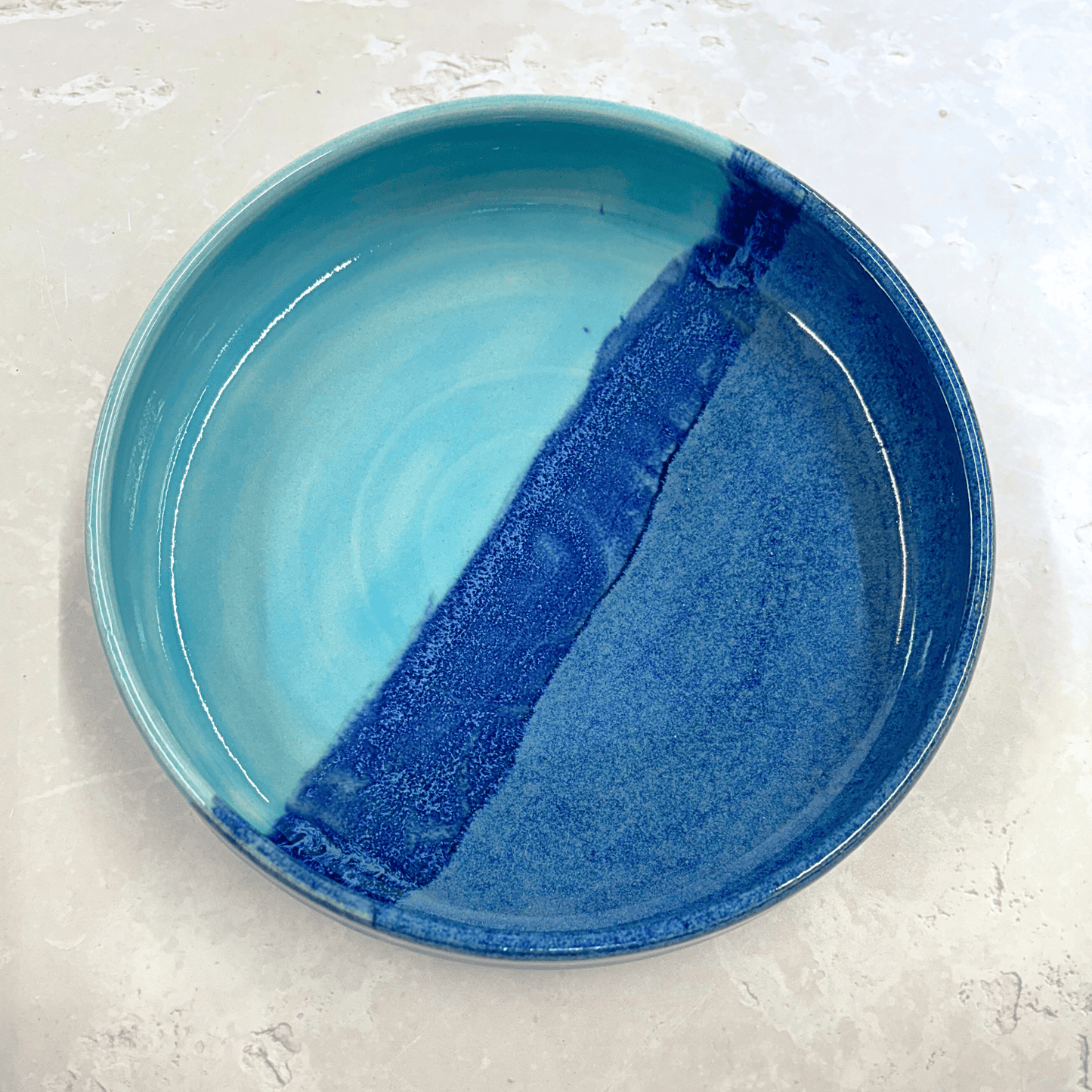 Ella Fletcher Designs Handmade Ceramic Pasta Bowl in Blue Landscape Design - pasta bowl with layers of light and dark blues