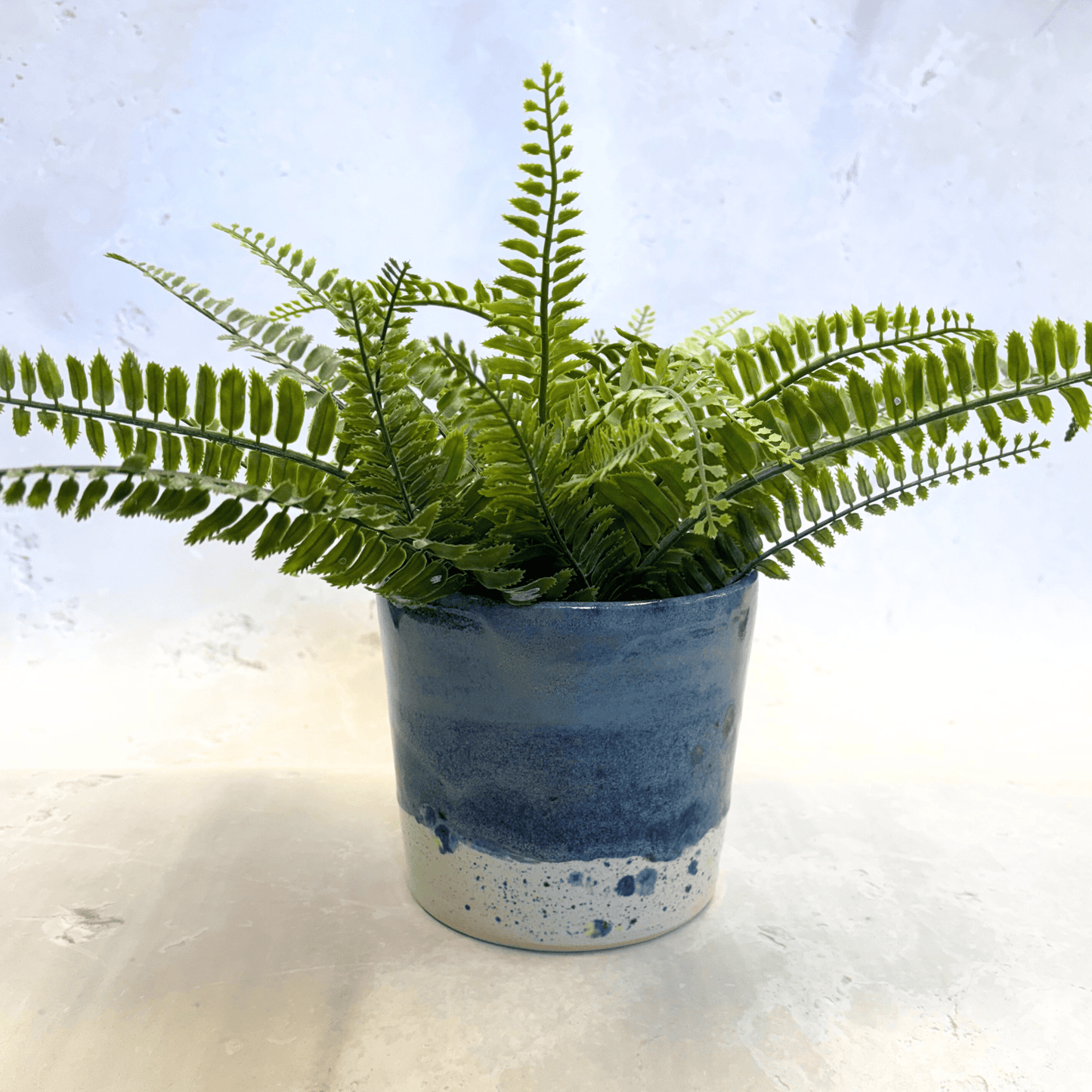 Ella Fletcher Designs Handmade Ceramic Pot in Shoreline Design - plant pot with navy and multicoloured speckles