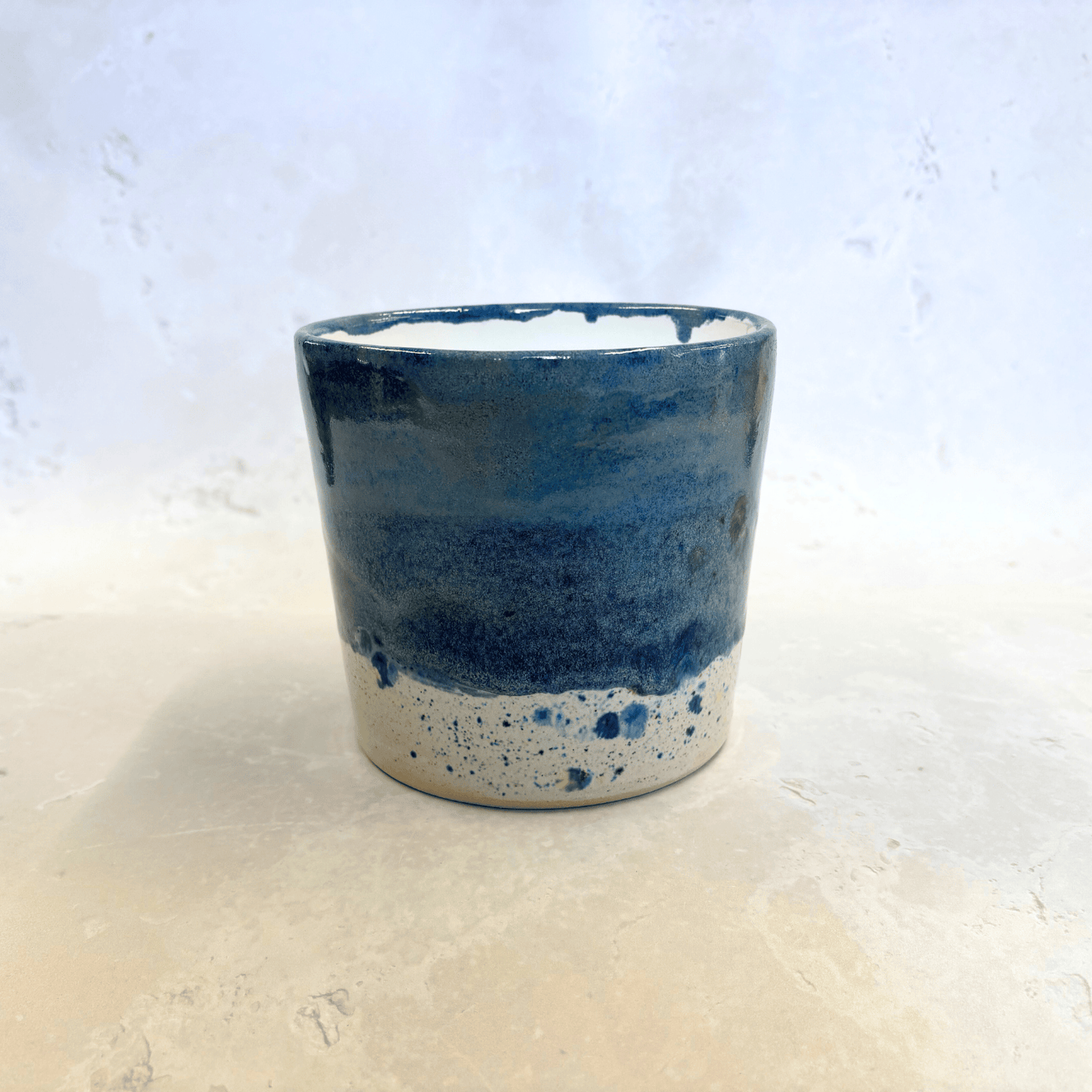 Ella Fletcher Designs Handmade Ceramic Pot in Shoreline Design - plant pot with navy and multicoloured speckles
