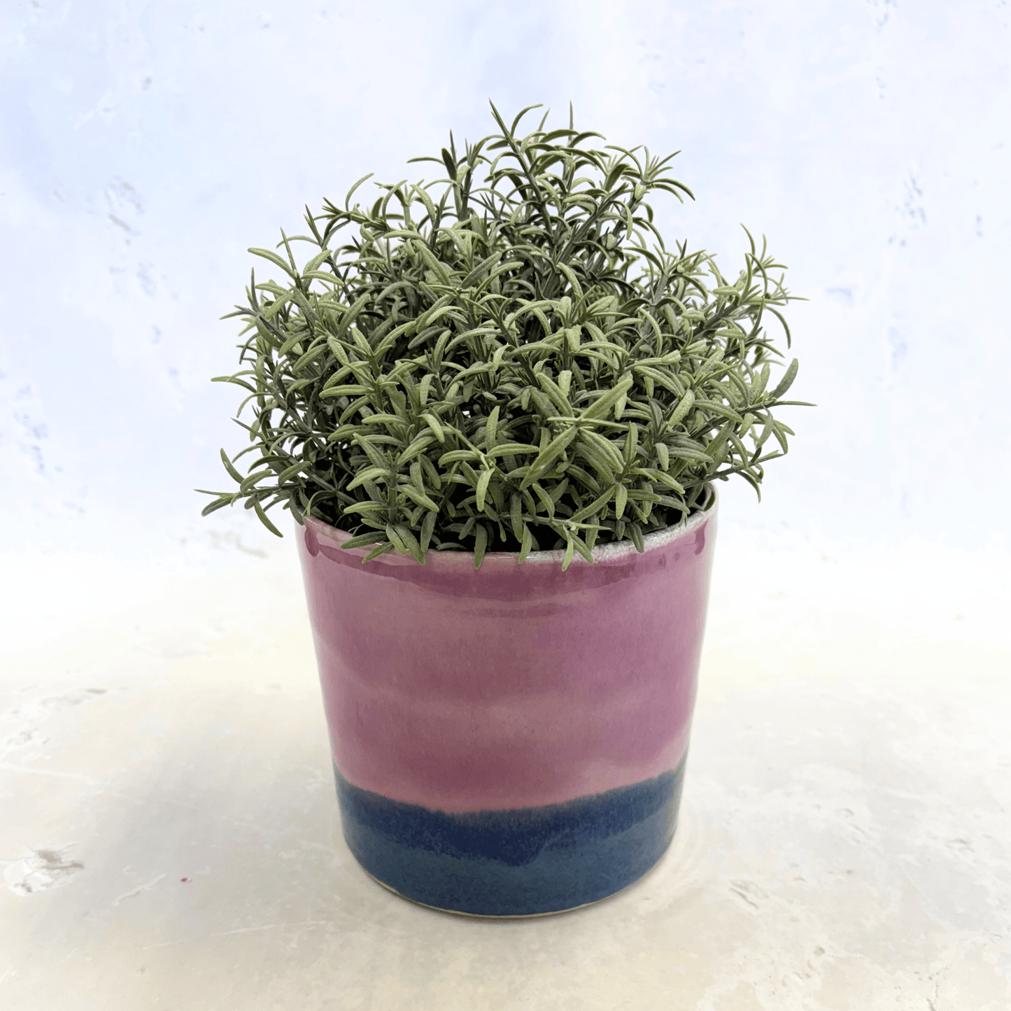 Ella Fletcher Designs Handmade Ceramic Pot in Pink Landscape, plant pot with layers of pinks and blues