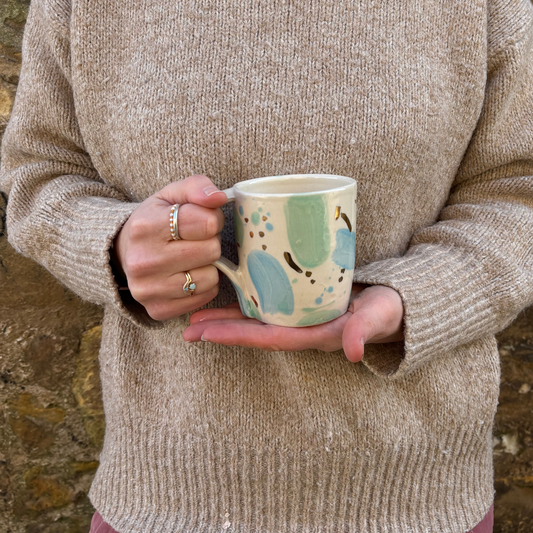 Ella Fletcher Designs Handmade Ceramics mug in green & blue seaglass design
