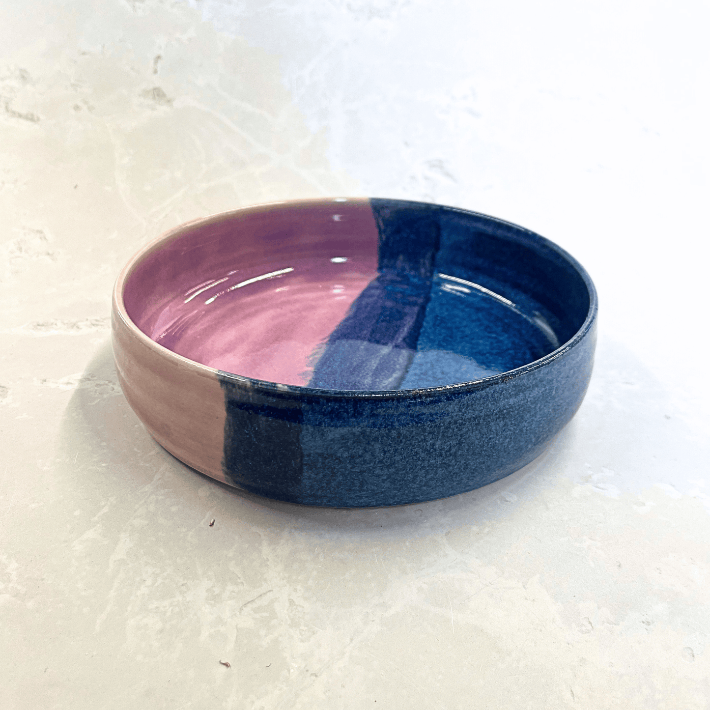 Ella Fletcher Designs Handmade Ceramic Pasta Bowl in Pink Landscape, bowl with layers of pinks and blues