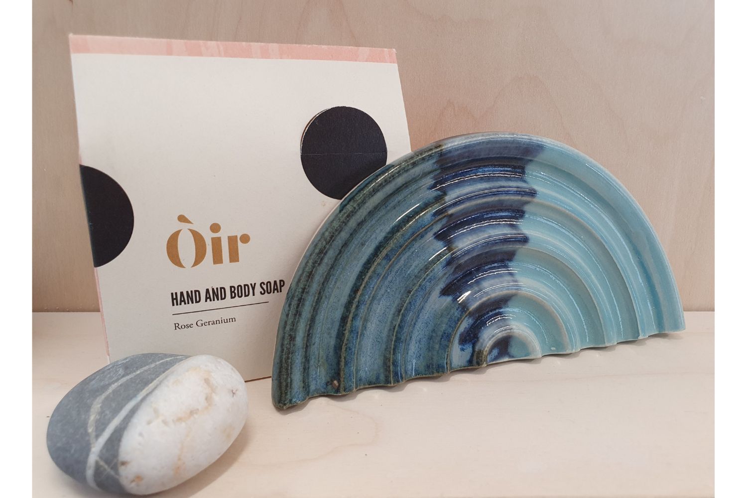 Ella Fletcher Designs Handmade Ceramic soap gift set blue landscape soap dish